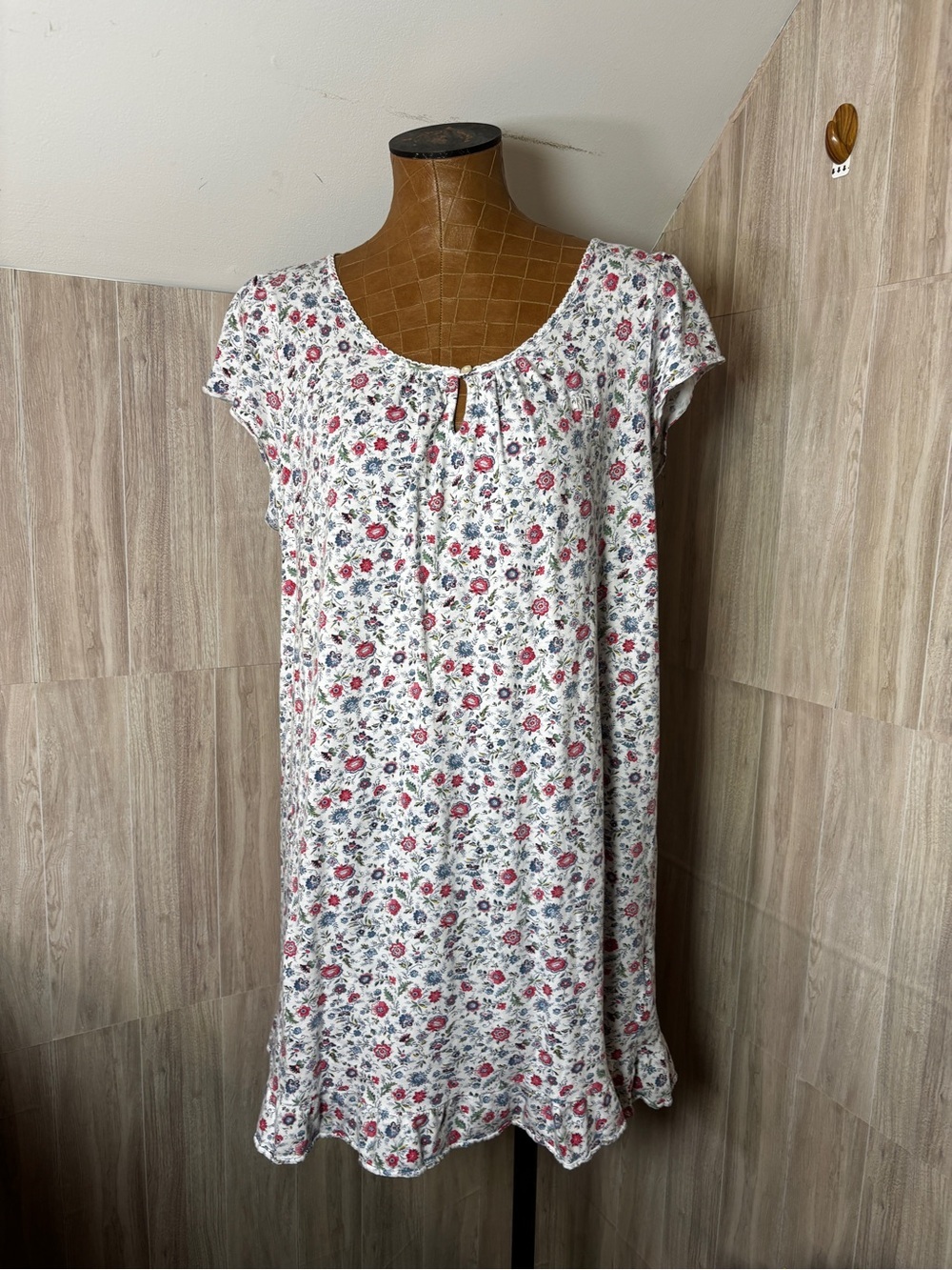 Lauren Ralph Lauren White Floral Knit Flutter Sleeve Nightgown Pink Blooms